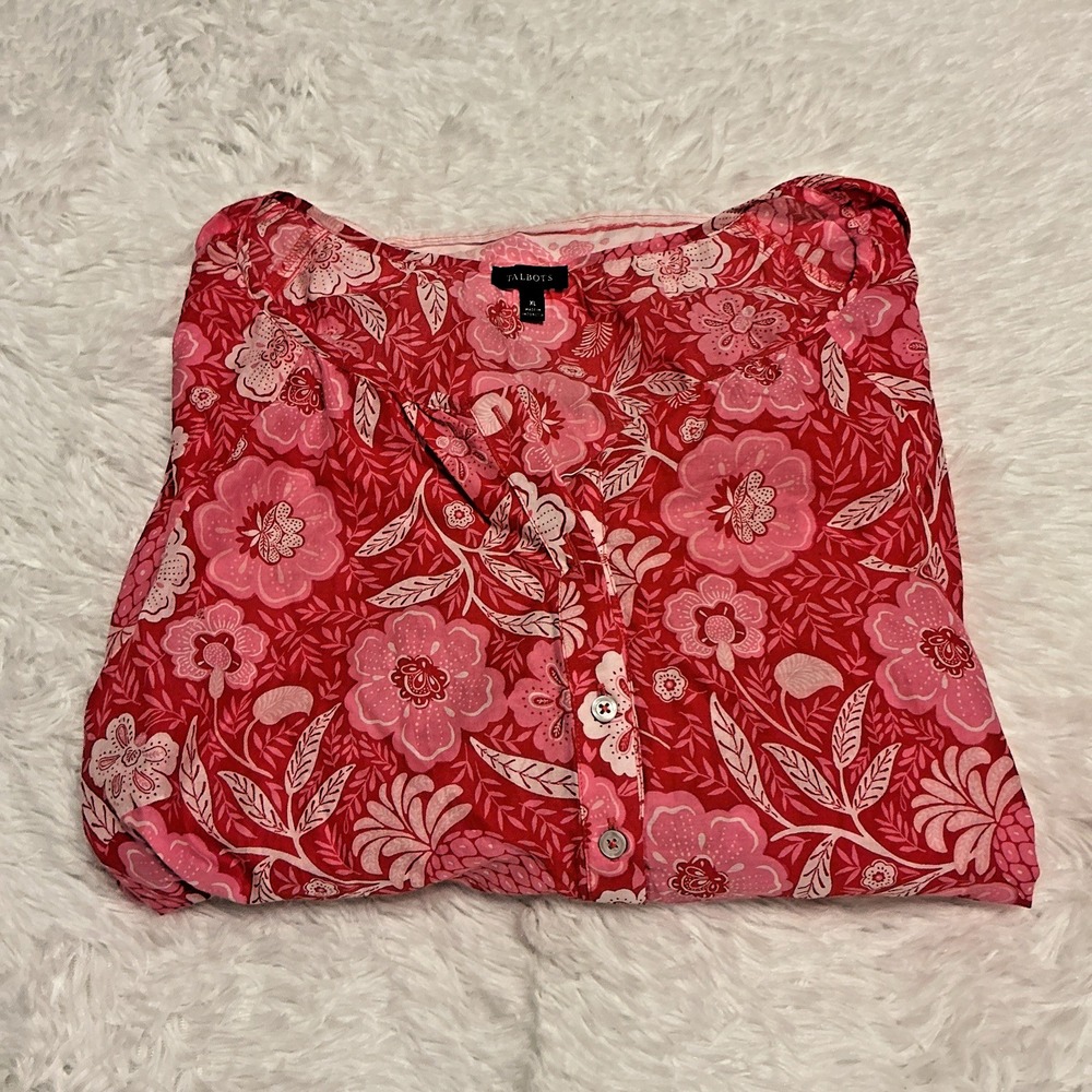 Talbots 100% Cotton Women's boho Blouse Size XL Extra Large 3/4 Sleeve